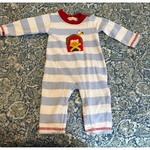 Baby Luigi Blue White Striped Barn Cow Applique Long Sleeve Romper Kids
